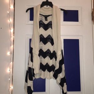 Navy blue and white striped cardigan sweater